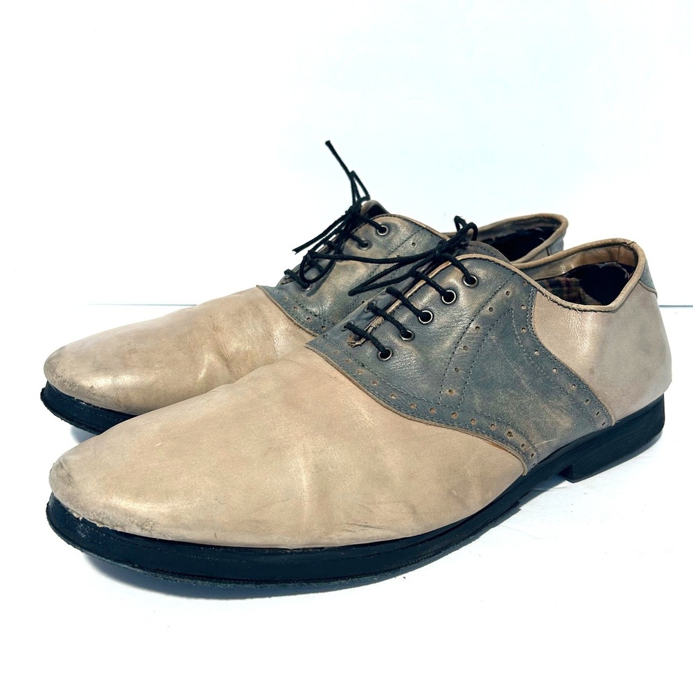 Bed Stu Gumlite Saddle Oxford Shoes Mens Tan Blue Leather Dress Shoe Preppy